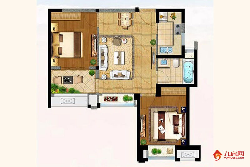 2室2厅1卫约68.00平米