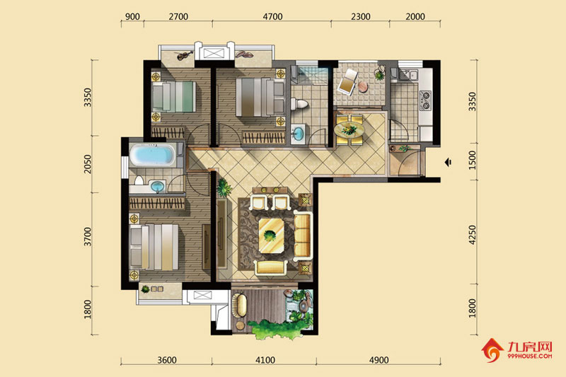 3室2厅2卫约112.00平米