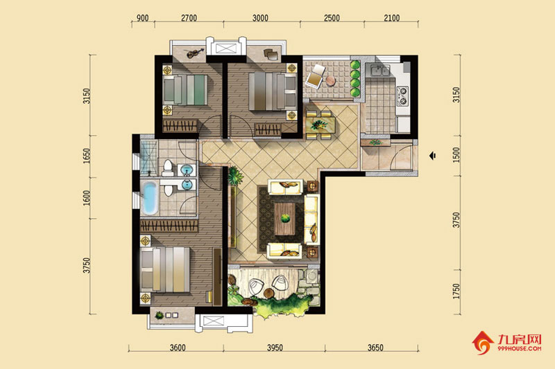 3室2厅2卫约110.00平米