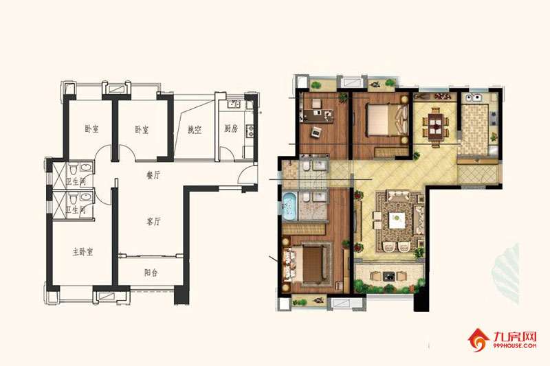 3室2厅2卫约104.00平米