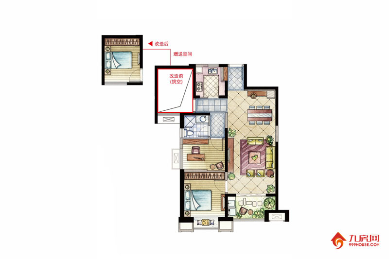 3室2厅1卫约90.00平米