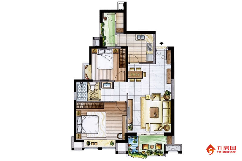 2室2厅1卫约95.00平米
