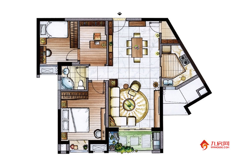 3室2厅1卫约96.00平米