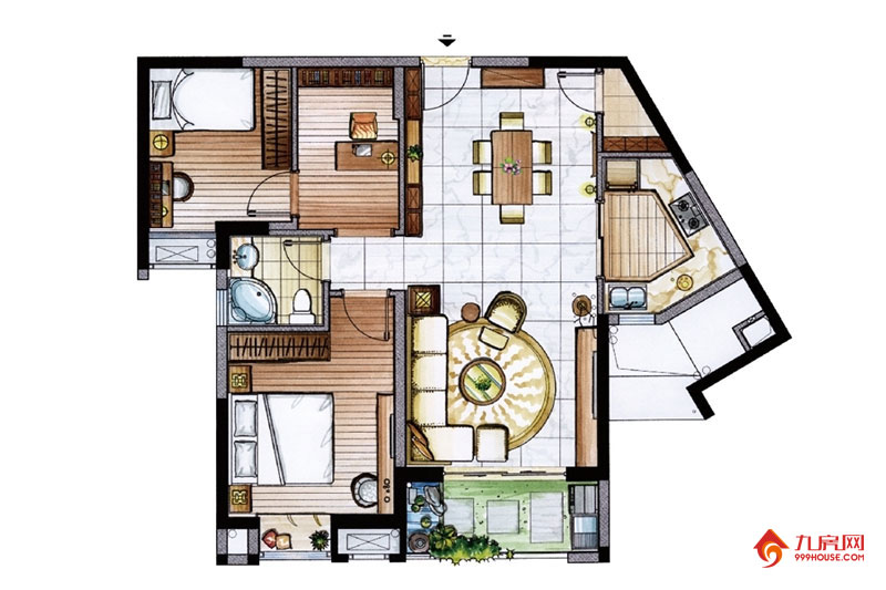 3室2厅1卫约96.00平米