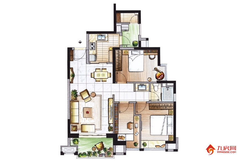 3室2厅1卫约102.00平米