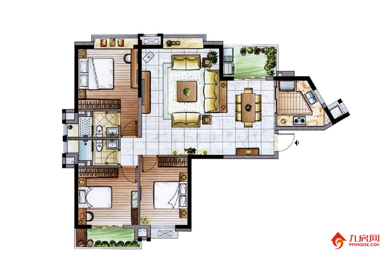 3室2厅2卫约127.00平米