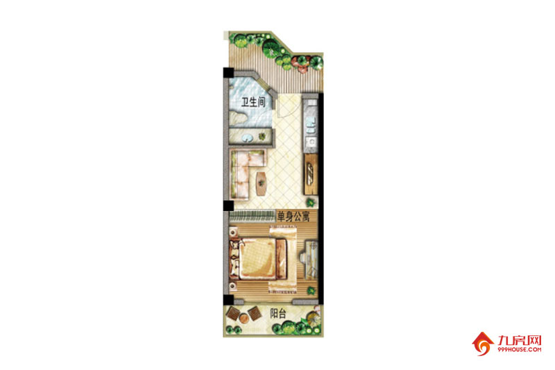 1室1厅1卫约37.05平米