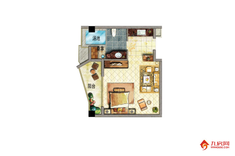 1室1厅1卫约46.84平米