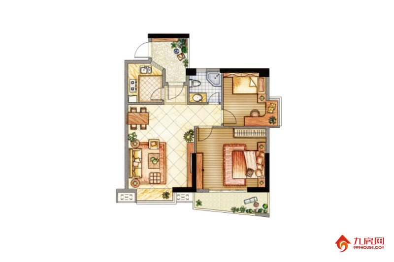 2室2厅1卫约80.00平米
