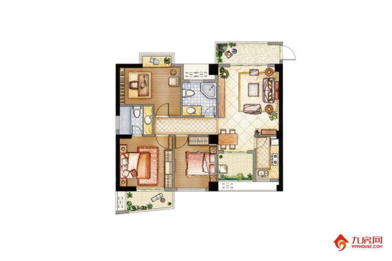 3室2厅2卫约99.95平米