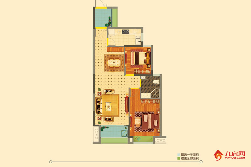 2室2厅1卫约88.00平米