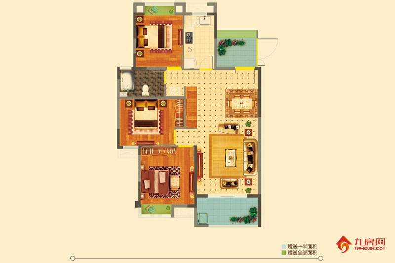 3室2厅1卫约105.00平米