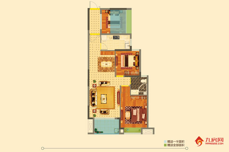 3室2厅1卫约97.00平米