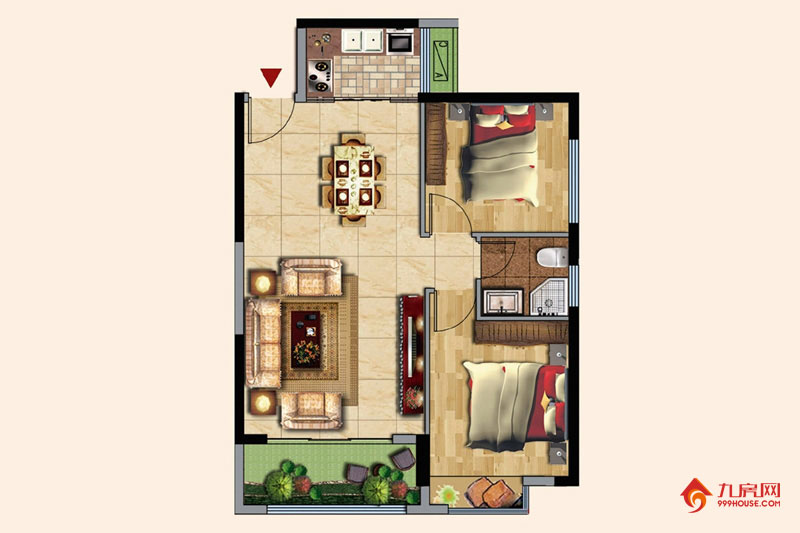 2室2厅1卫约75.00平米