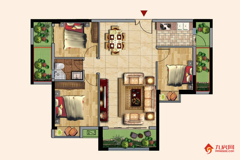 3室2厅1卫约94.00平米