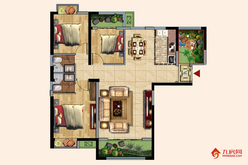 3室2厅2卫约105.00平米