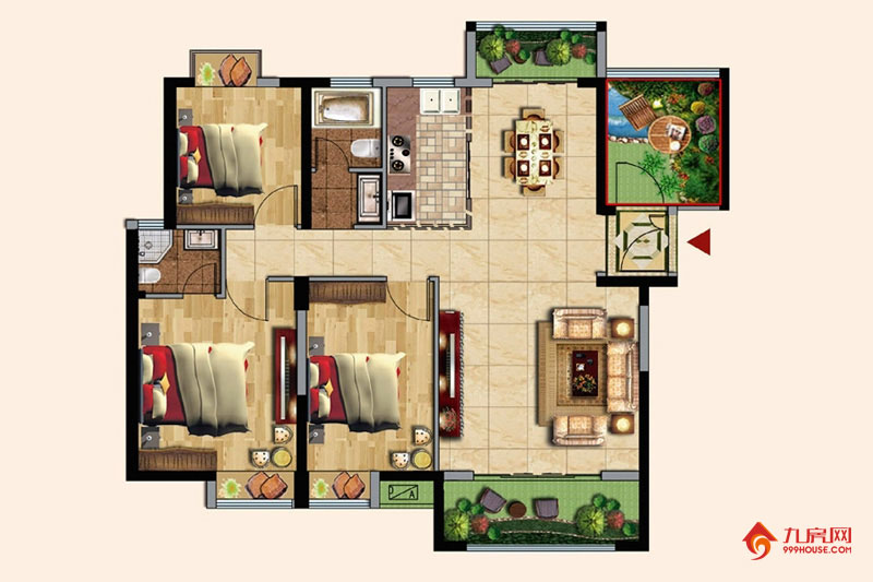 3室2厅2卫约125.00平米