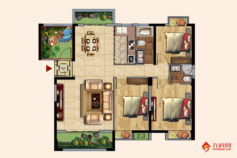 3室2厅2卫约126.00平米