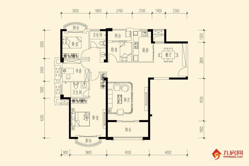4室2厅2卫约143.00平米