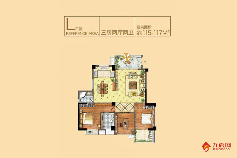 3室2厅2卫约116.00平米