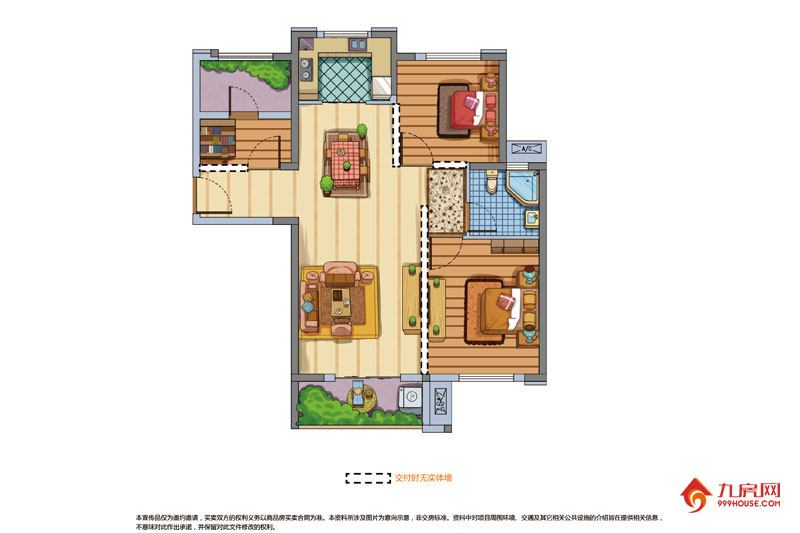 3室2厅1卫约90.00平米
