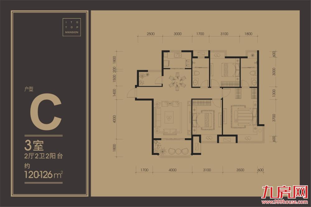 120-126㎡三室二卫二厅二阳台