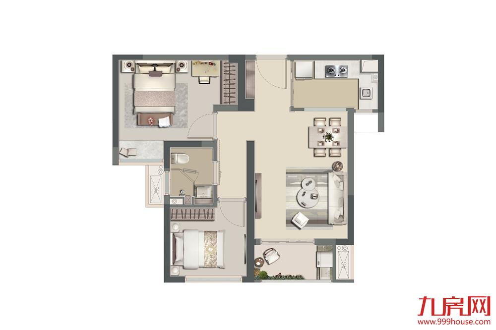 68㎡两房两厅两卫