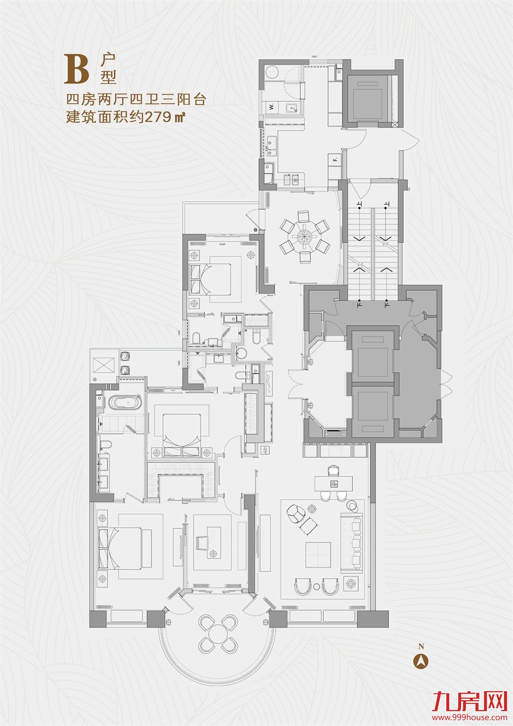 279㎡四房两厅四卫三阳台