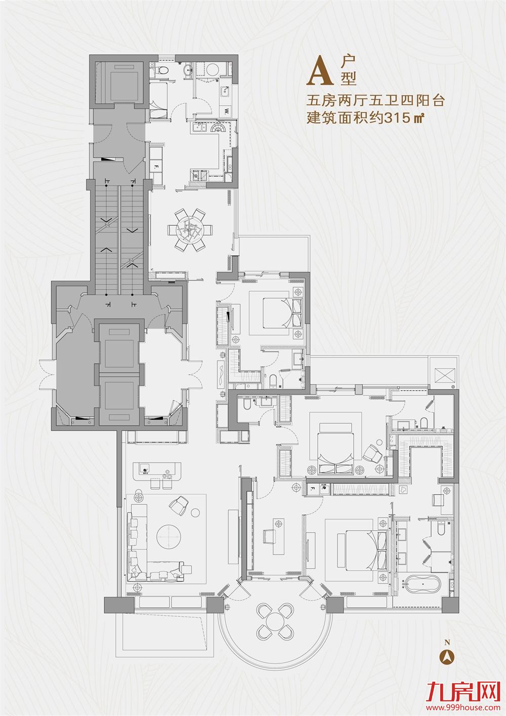315㎡五房两厅五卫四阳台