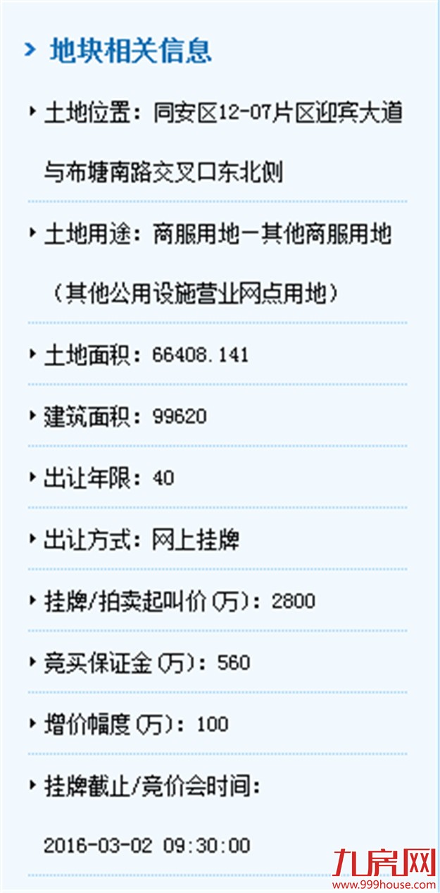 2月17日厦门公开拍卖两幅商服地 不接受连合竞买-九房网