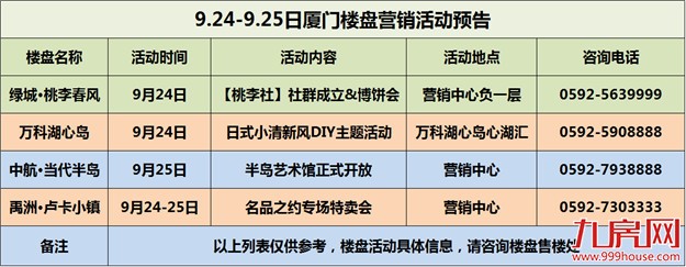 【活动预告】本周末（9.24-9.25）仅一盘入市 4场精彩活动陪你轻松过周末——九房网