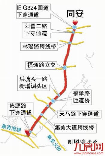 同集路改造后全线无灯控 集美大道跨线桥或年内通车——九房网