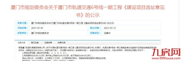 地铁6号线一期工程选址范围公布 位于同安海沧集美三区——九房网