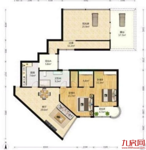 上海网红“跑道房”出售 ：主卧到次卧需经过10米长过道——九房网