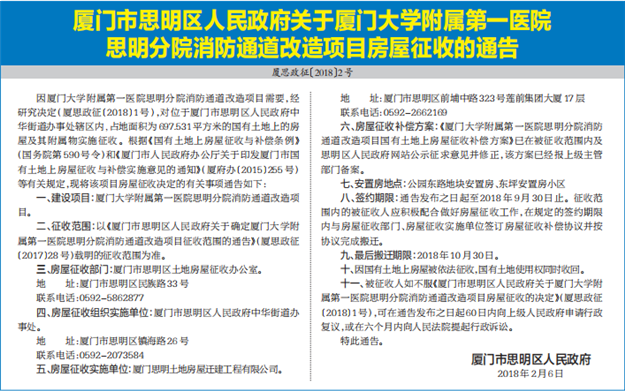 因厦大附属第一医院思明分院改造 部分房屋将被征收——九房网 因厦大附属第一医院思明分院改造 部分房屋将被征收——九房网
