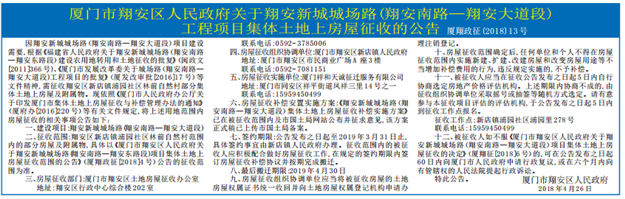 因翔安新城城场路建设 将征收林前自然村部分集体土地——九房网