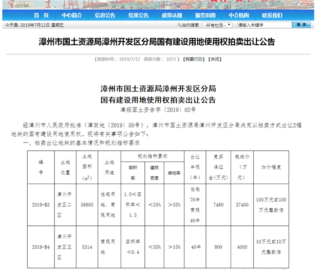 快讯！起拍楼面价4240元/㎡，漳州港8月1日将出让一幅宅地——九房网