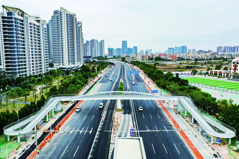 滨海西大道提升改造工程月底完工 配建四座景观艺术天桥——九房网