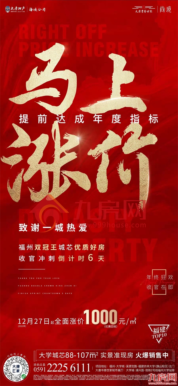 突发！东莞涨10%！苏州涨7%！福州涨1000元/㎡! 全国多盘爆发涨价潮！——九房网