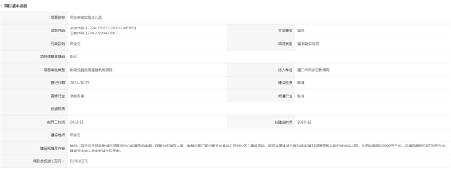 总投5220万！同安新城实验幼儿园报建——九房网