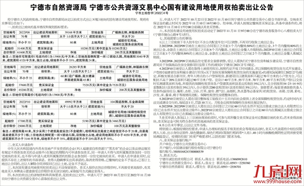 土拍预告！11月11日宁德将公开拍卖3宗优质地块——九房网